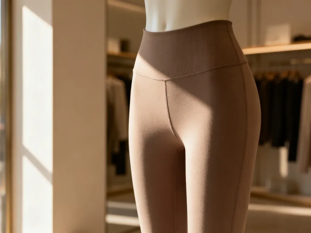 Wysokiej jakości legginsy modelujące sylwetkę zaprezentowane na manekinie w minimalistycznym butiku.