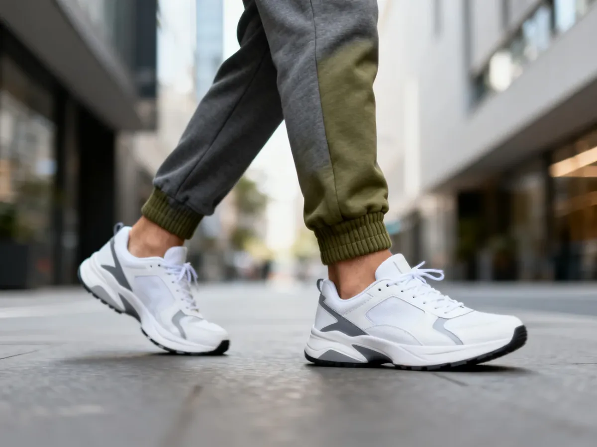 Joggery ze ściągaczem przy kostce i wyeksponowanymi sneakersami