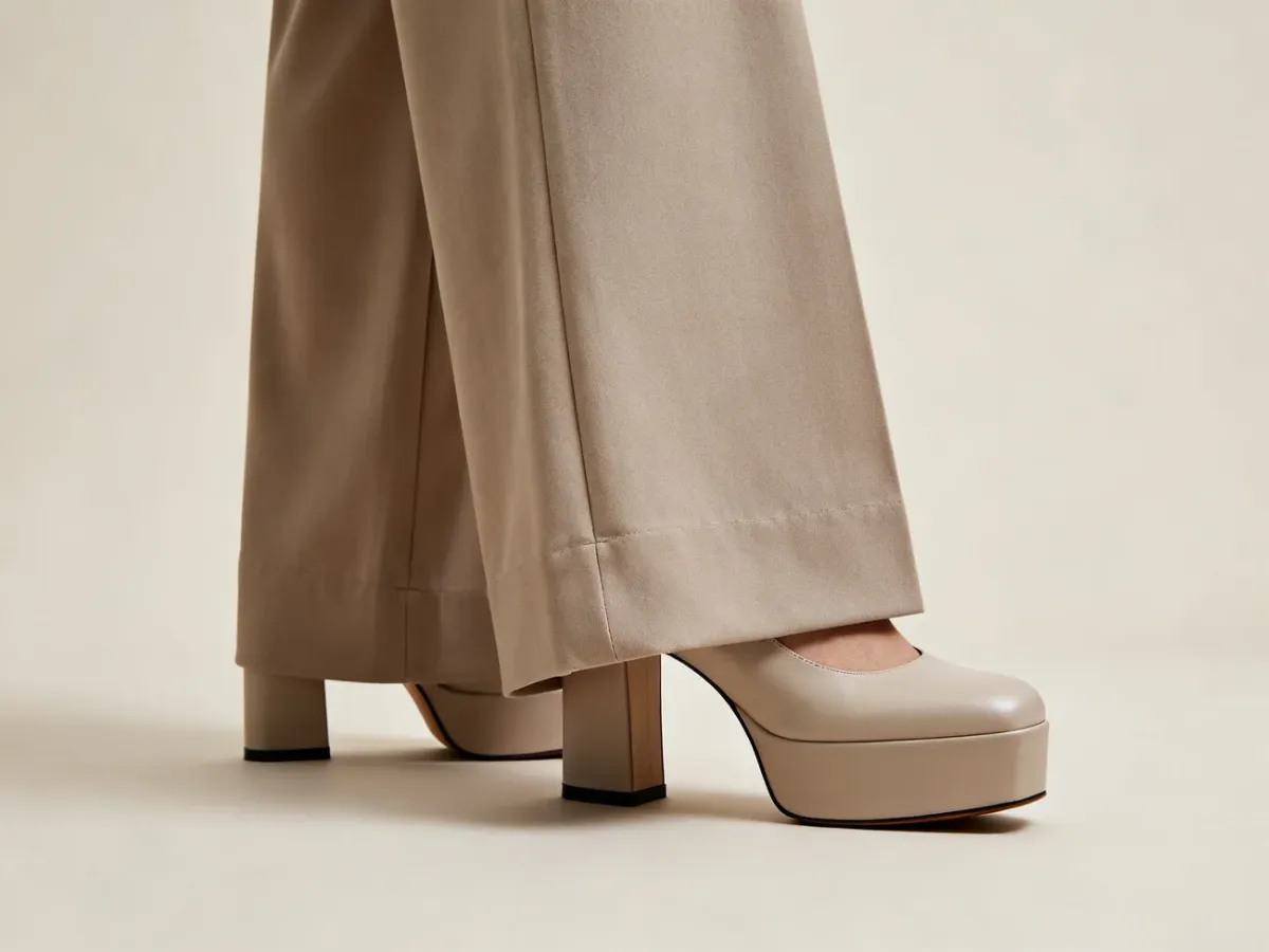 Szerokie spodnie i bootcut zestawione z eleganckim obuwiem na obcasie