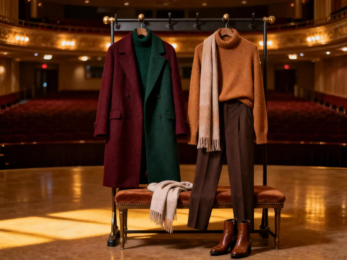 Ciepła, elegancka stylizacja do teatru na chłodniejszą porę roku
