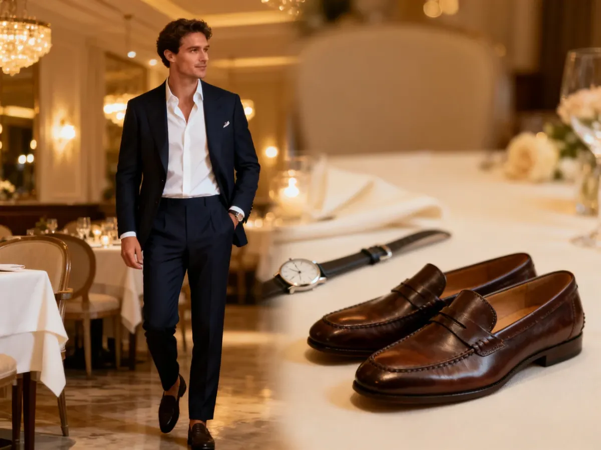 Mężczyzna w eleganckiej stylizacji na romantyczną kolację